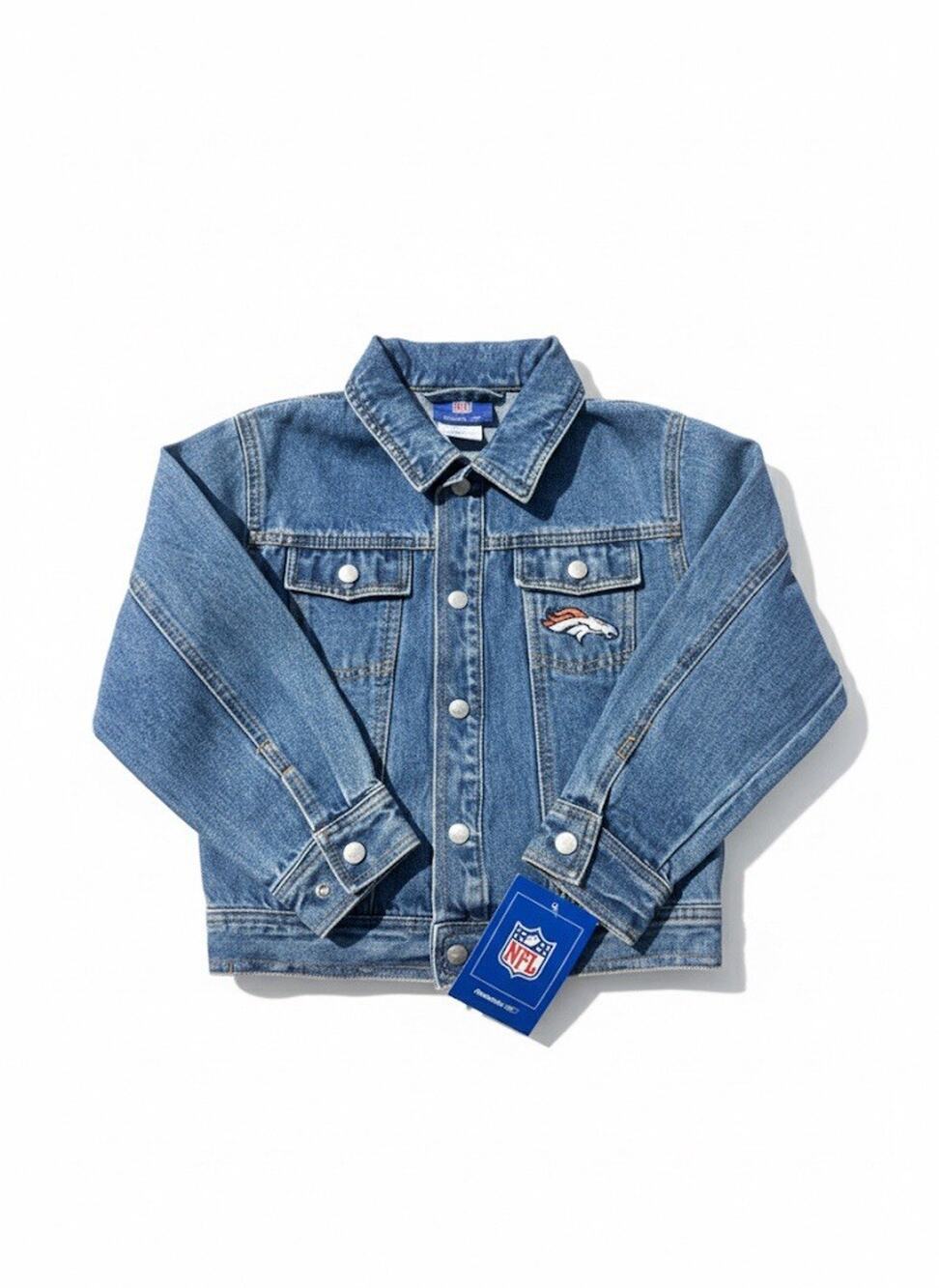 Vintage NFL Denver Broncos Kids Denim/Jean Long Sleeve Button Up Jacket -NWT